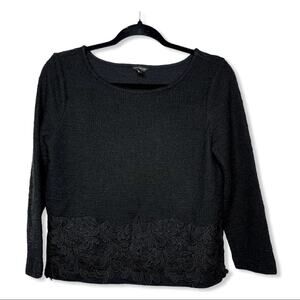 ANN TAYLOR / black lace trim long sleeve top